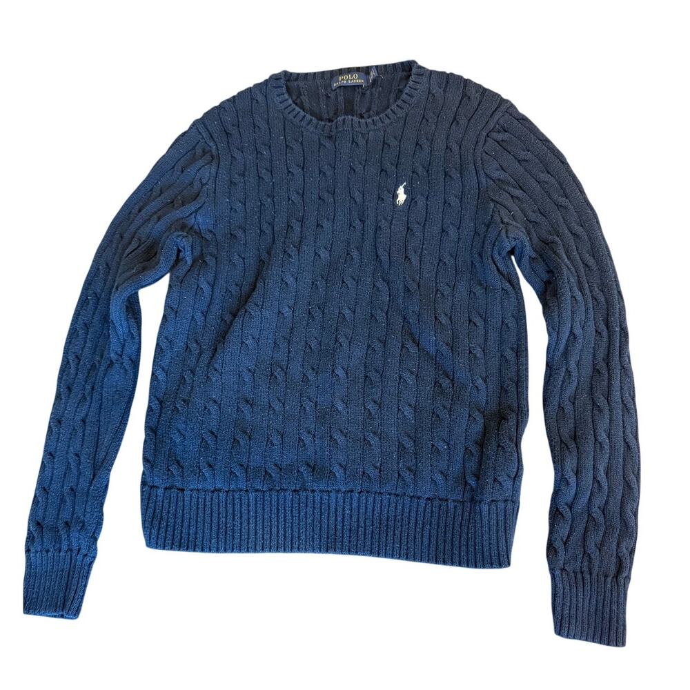 POLO RALPH LAUREN Navy Cable Knit Crew Neck Sweater top L